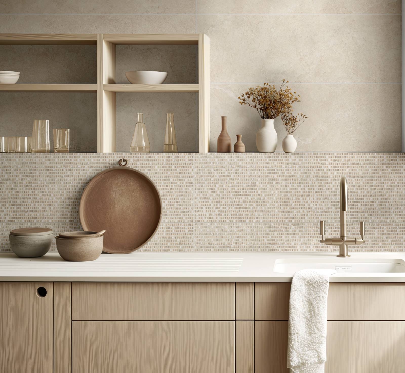 crédence de cuisine couleur beige, avec texture à Lattes près de Montpellier