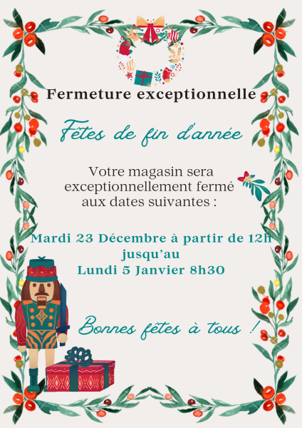 fermeture exceptionnelle pour les fêtes de Noël à Lattes près de Montpellier 