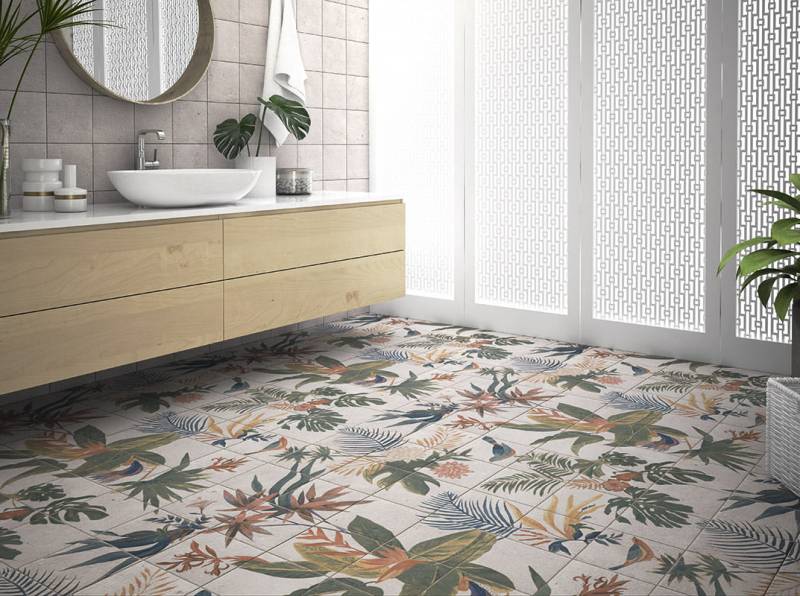 CARRELAGE A MOTIF FLEUR SALLE DE BAIN