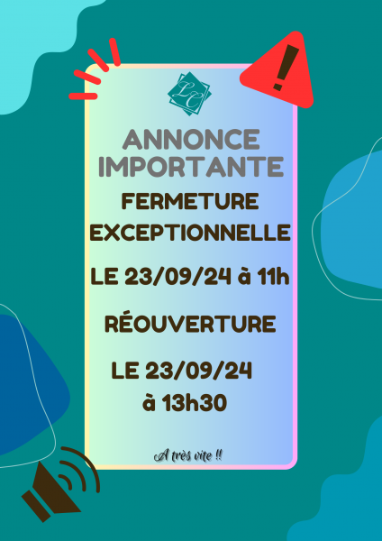 fermeture exceptionnelle le 23 septembre