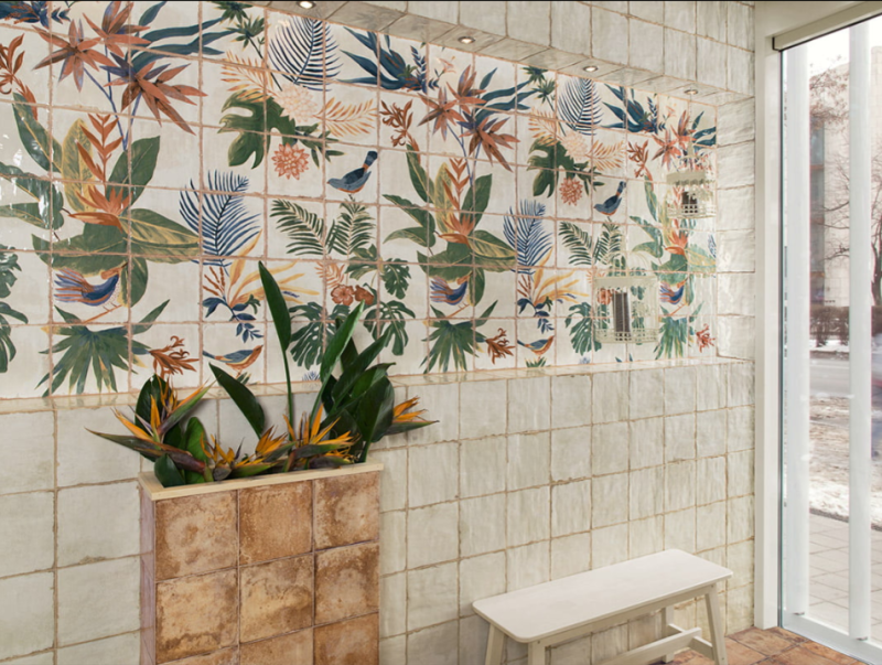 Salle de bain florale 