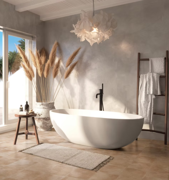 salle de bain clair avec robinetterie noir mat 